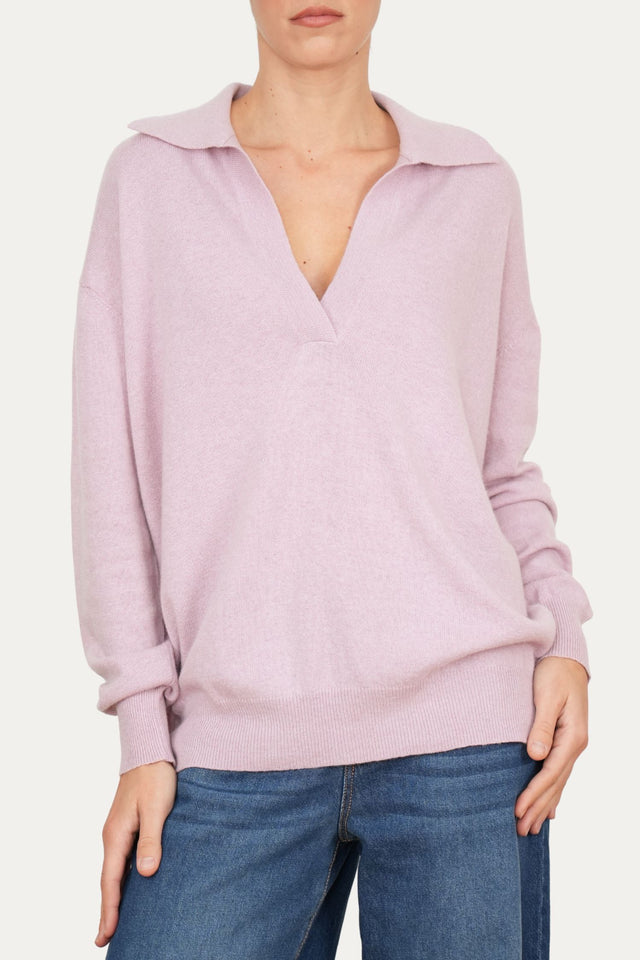 Maglia POLO misto cashmere - Malva