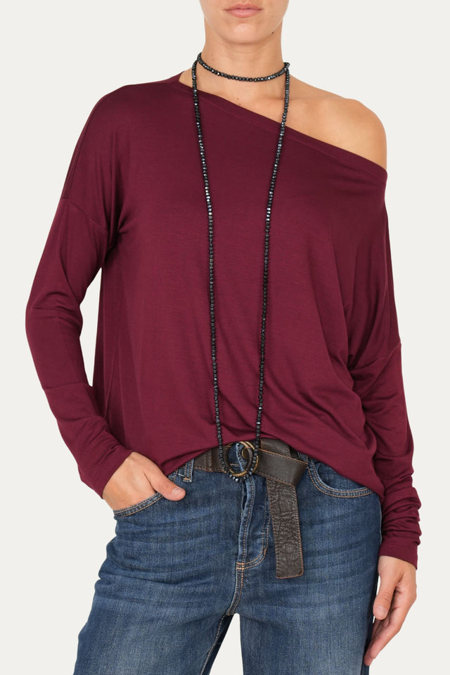 Maglia scollo barca spalla scesa Viscosa - Vino