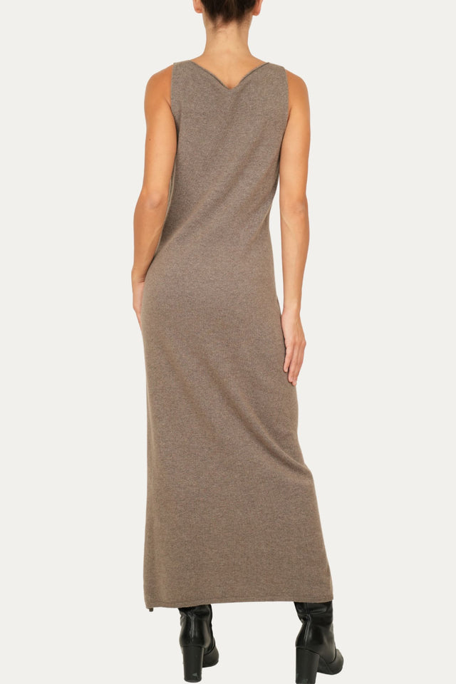 Abito lungo con spacco misto cashmere - Noce