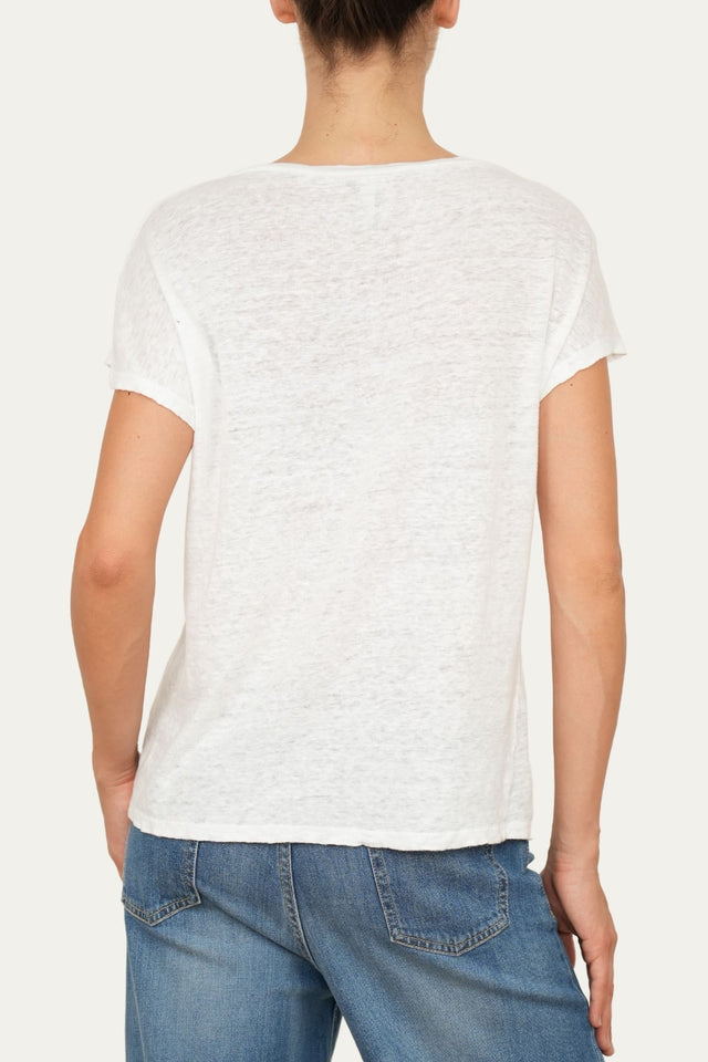 Maglia scollo a V in Lino - Bianco