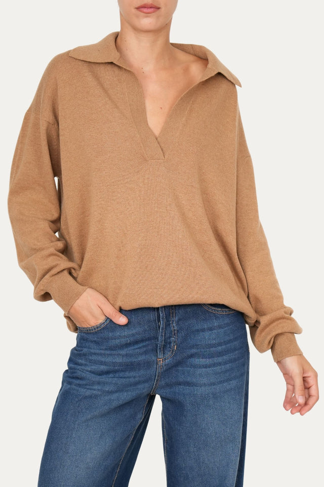 Maglia POLO misto cashmere - Biscotto