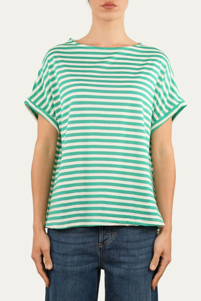 T-shirt a barchetta cotone a righe Florida - Smeraldo