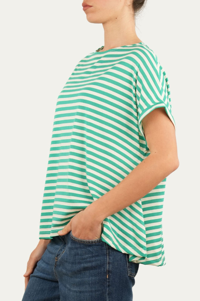 T-shirt a barchetta cotone a righe Florida - Smeraldo