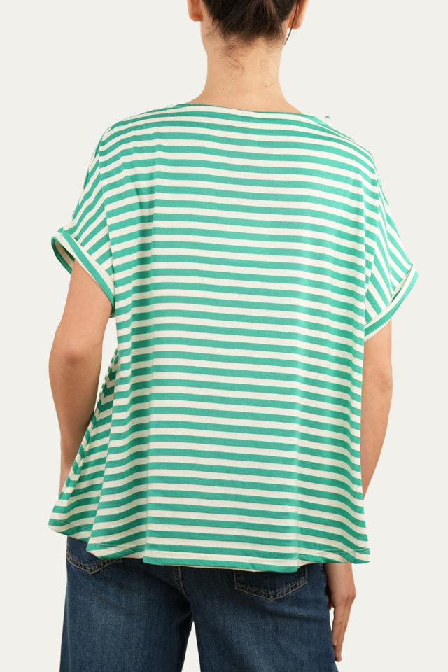 T-shirt a barchetta cotone a righe Florida - Smeraldo