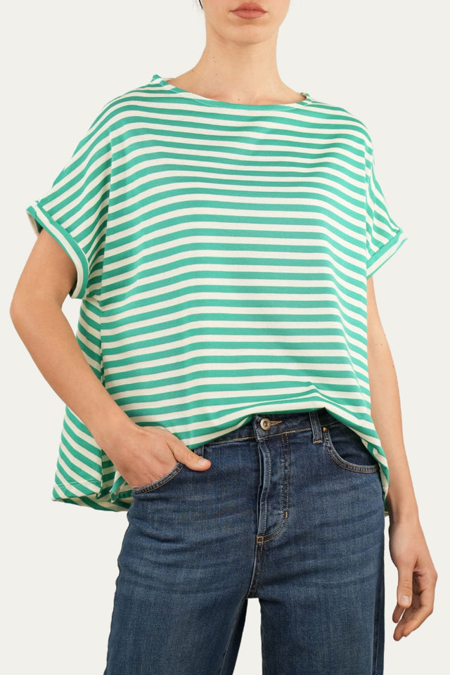T-shirt a barchetta cotone a righe Florida - Smeraldo