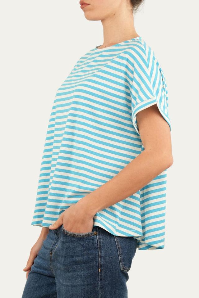 T-shirt a barchetta cotone a righe Florida - Turchese