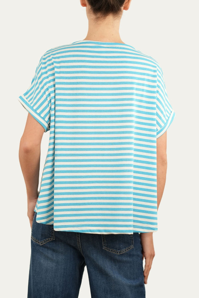 T-shirt a barchetta cotone a righe Florida - Turchese