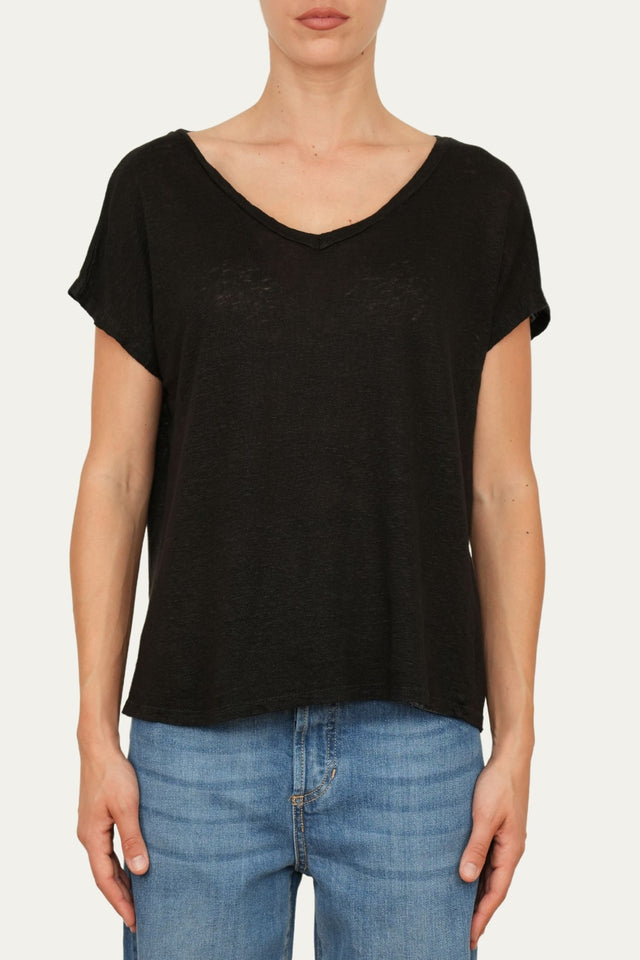 Maglia scollo a V in Lino - Nero