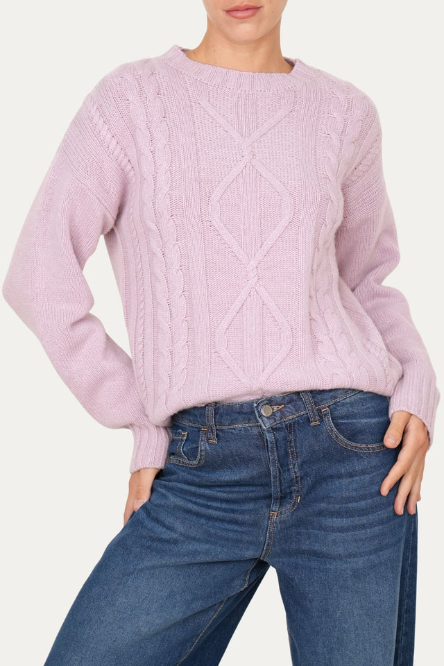 Maglione TRECCE e ROMBI misto cashmere - Malva