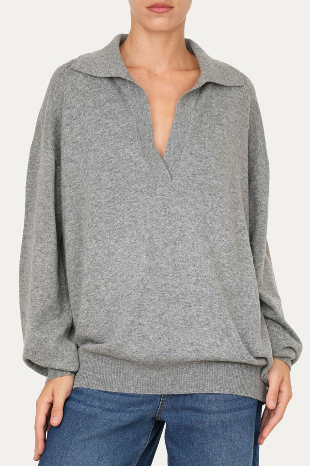 Maglia POLO misto cashmere - Grigio
