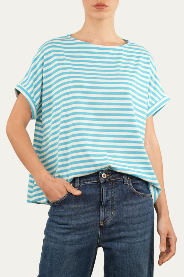 T-shirt a barchetta cotone a righe Florida - Turchese