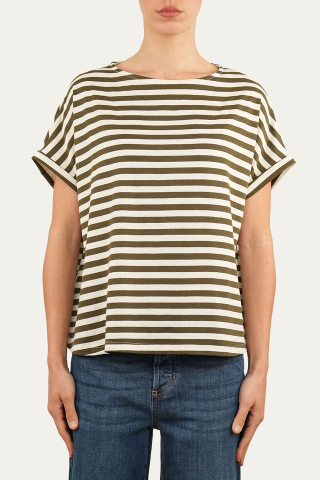 T-shirt a barchetta cotone a righe Florida - Militare