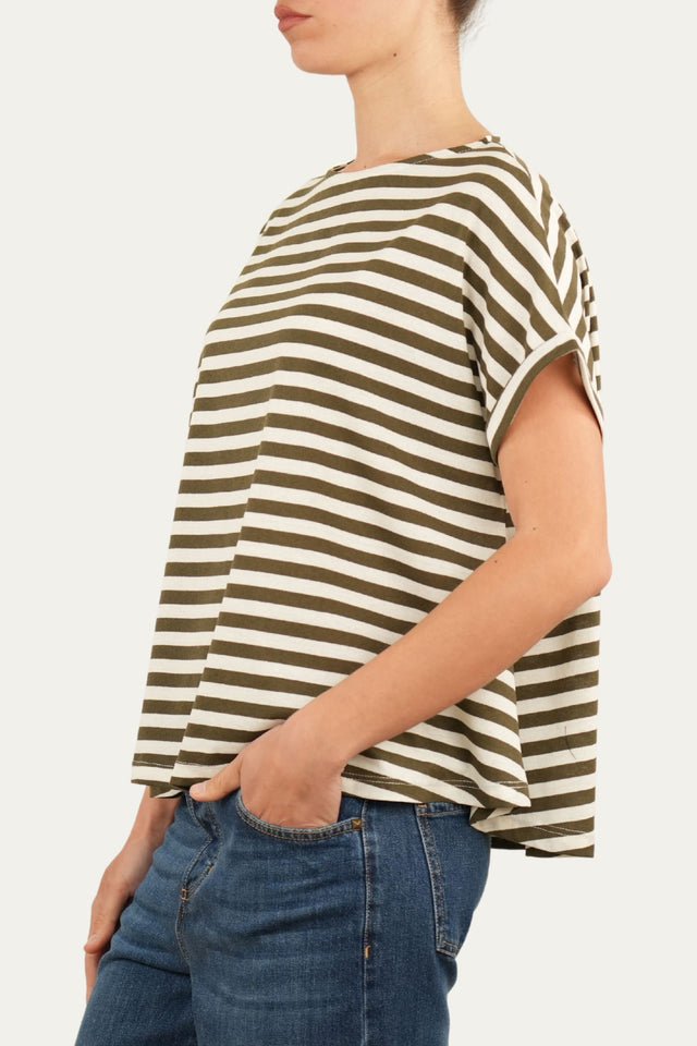 T-shirt a barchetta cotone a righe Florida - Militare