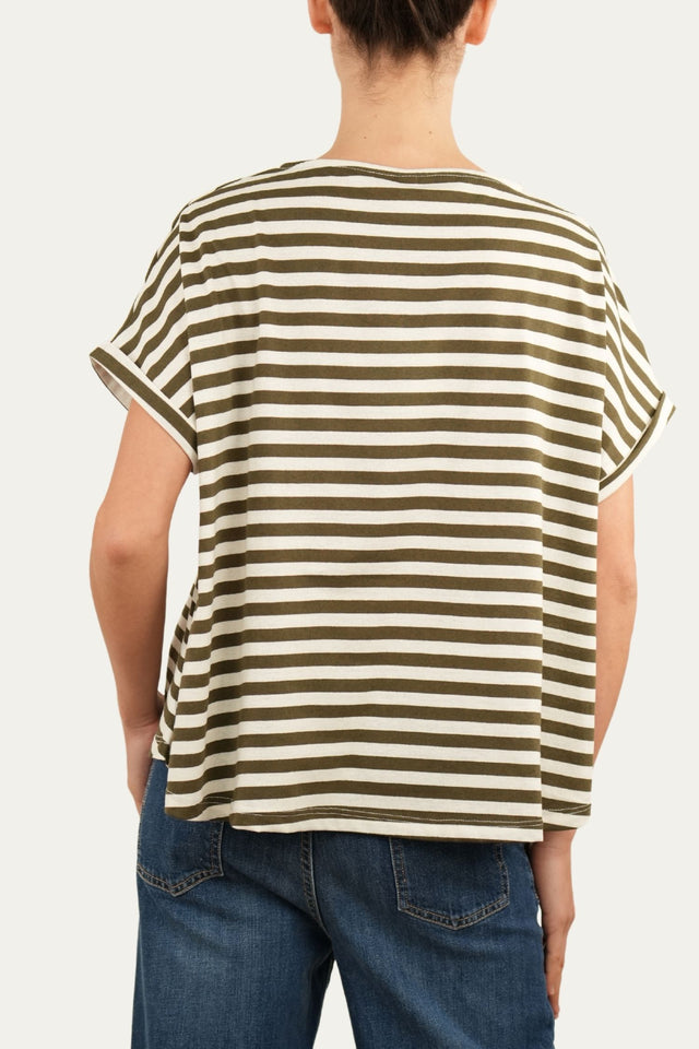 T-shirt a barchetta cotone a righe Florida - Militare
