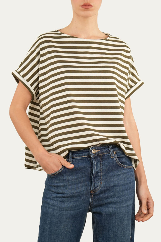 T-shirt a barchetta cotone a righe Florida - Militare