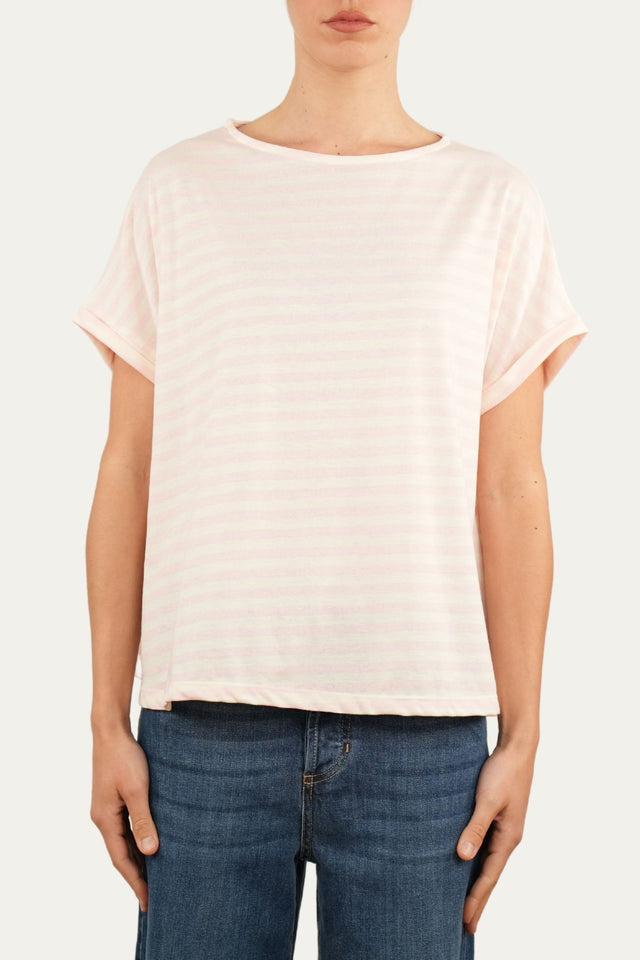 T-shirt a barchetta cotone a righe Florida - Rosa Confetto
