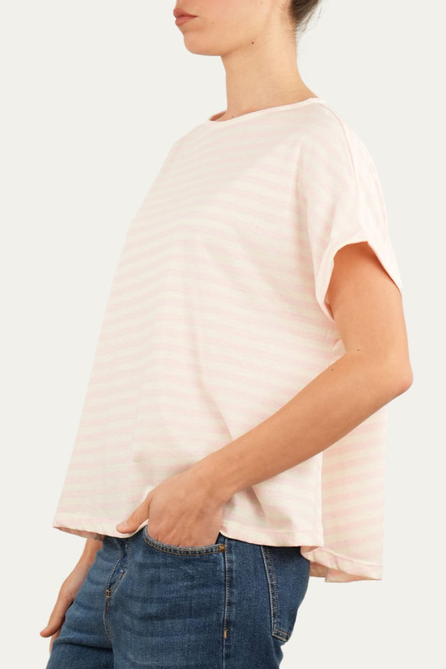 T-shirt a barchetta cotone a righe Florida - Rosa Confetto