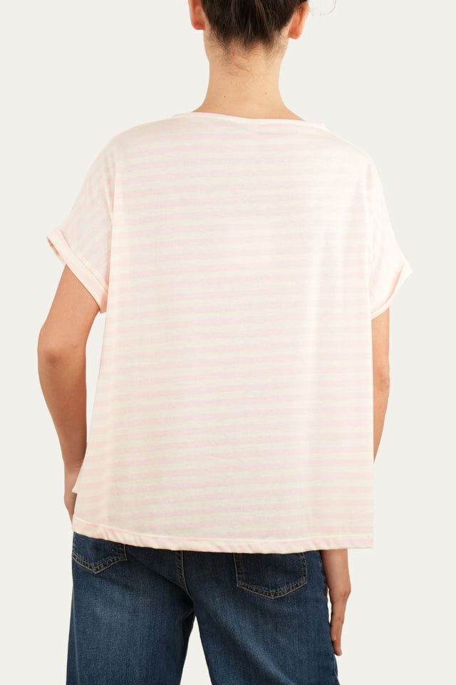 T-shirt a barchetta cotone a righe Florida - Rosa Confetto