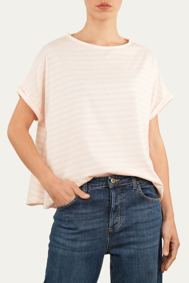 T-shirt a barchetta cotone a righe Florida - Rosa Confetto