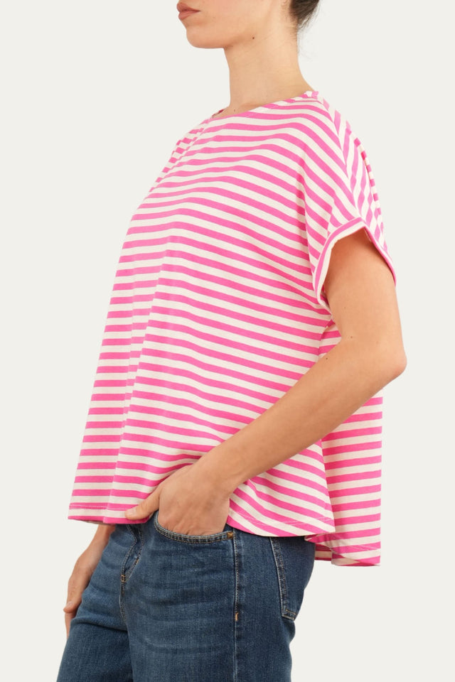 T-shirt a barchetta cotone a righe Florida - Fuxia