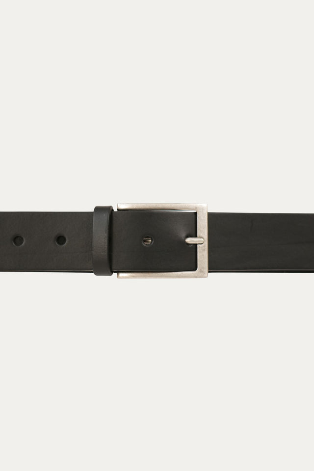 Cintura in pelle con fibbia Argento - Nero