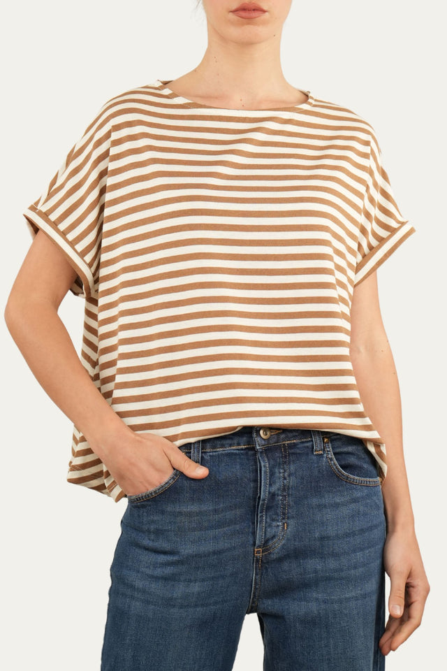 T-shirt a barchetta cotone a righe Florida - Tabacco