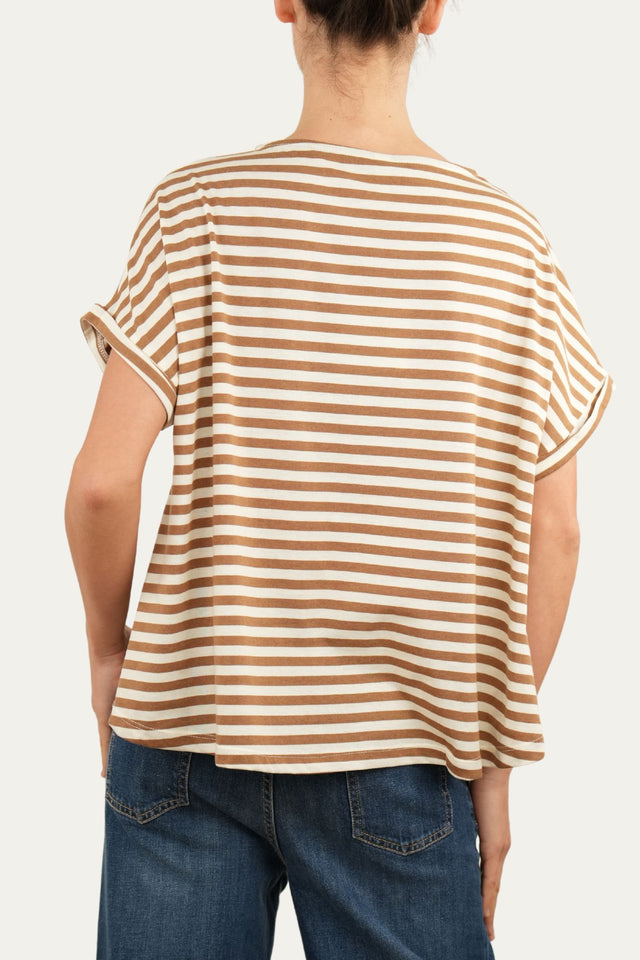 T-shirt a barchetta cotone a righe Florida - Tabacco
