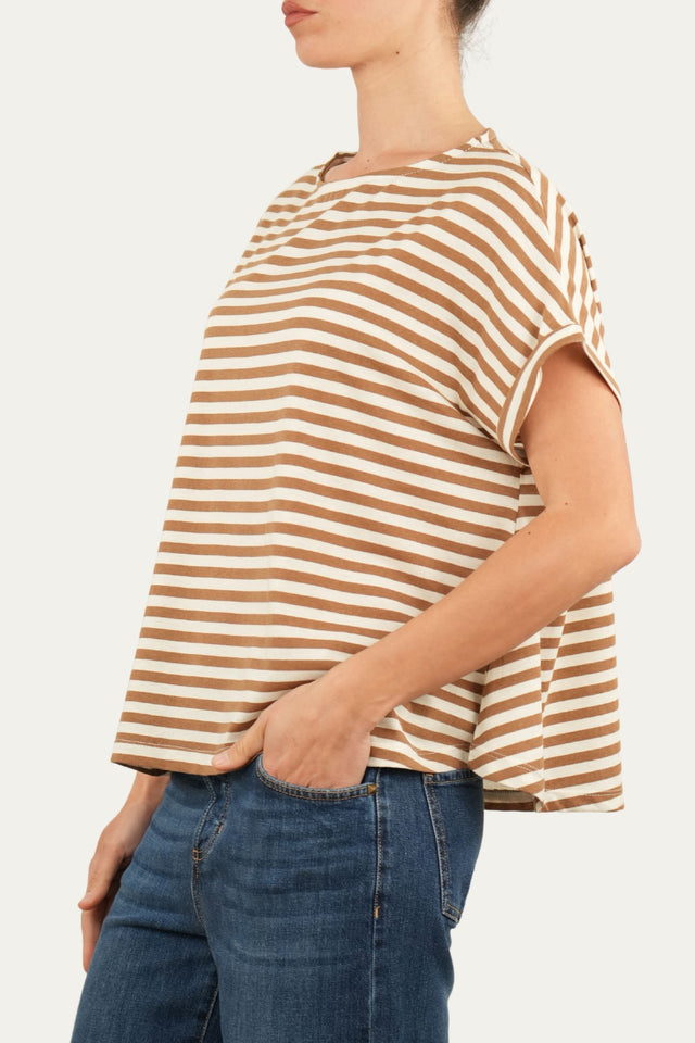 T-shirt a barchetta cotone a righe Florida - Tabacco