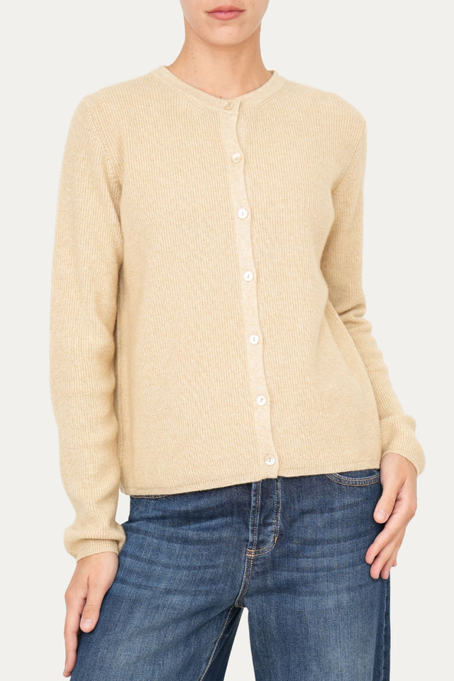 Cardigan manica lunga con bottoni misto cashmere - Grano