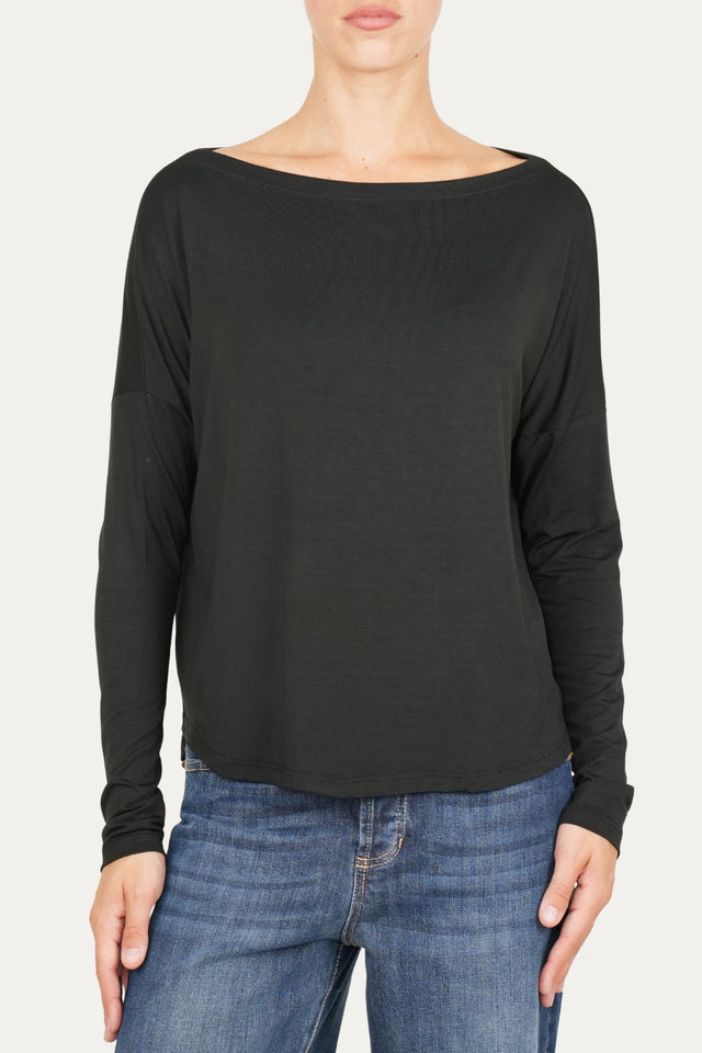 Maglia scollo barca spalla scesa Viscosa - Nero