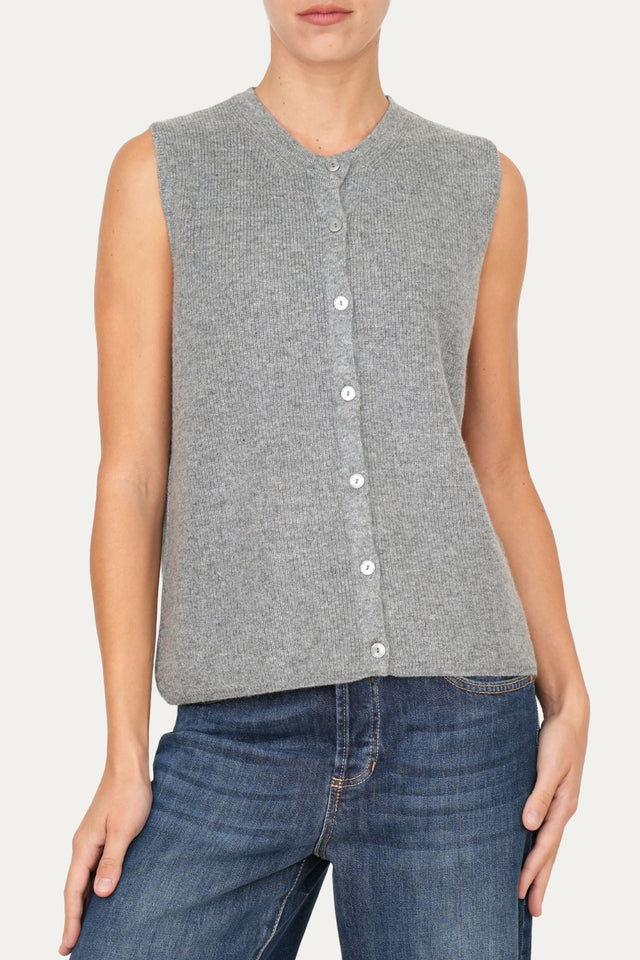 Gilet smanicato con bottoni misto cashmere - Grigio