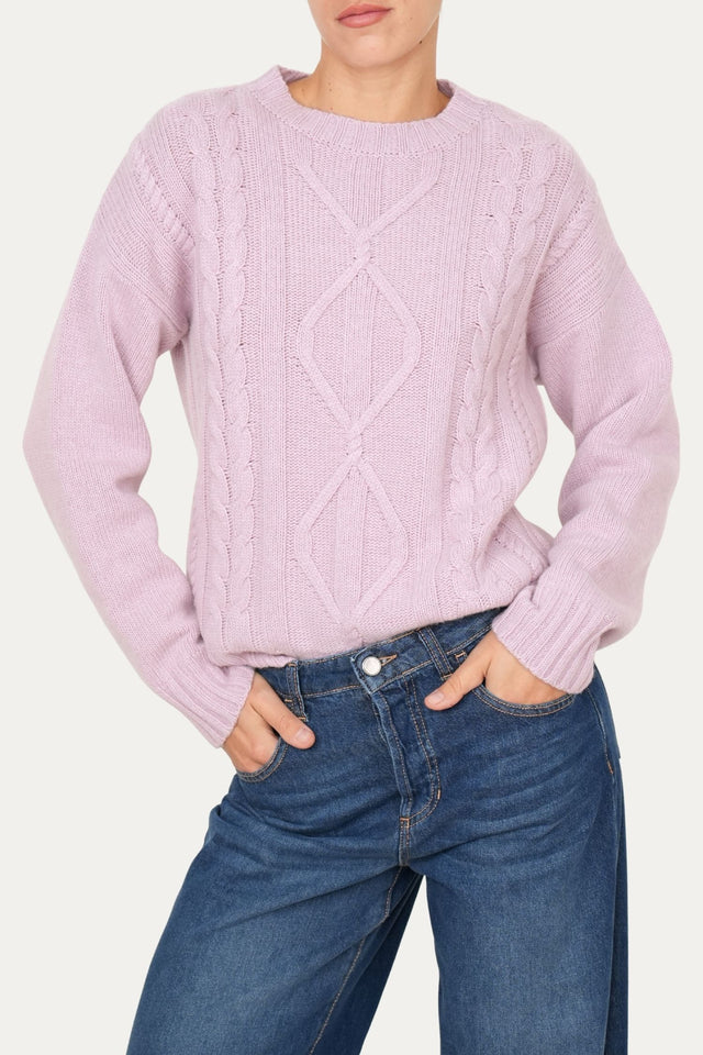 Maglione TRECCE e ROMBI misto cashmere - Malva