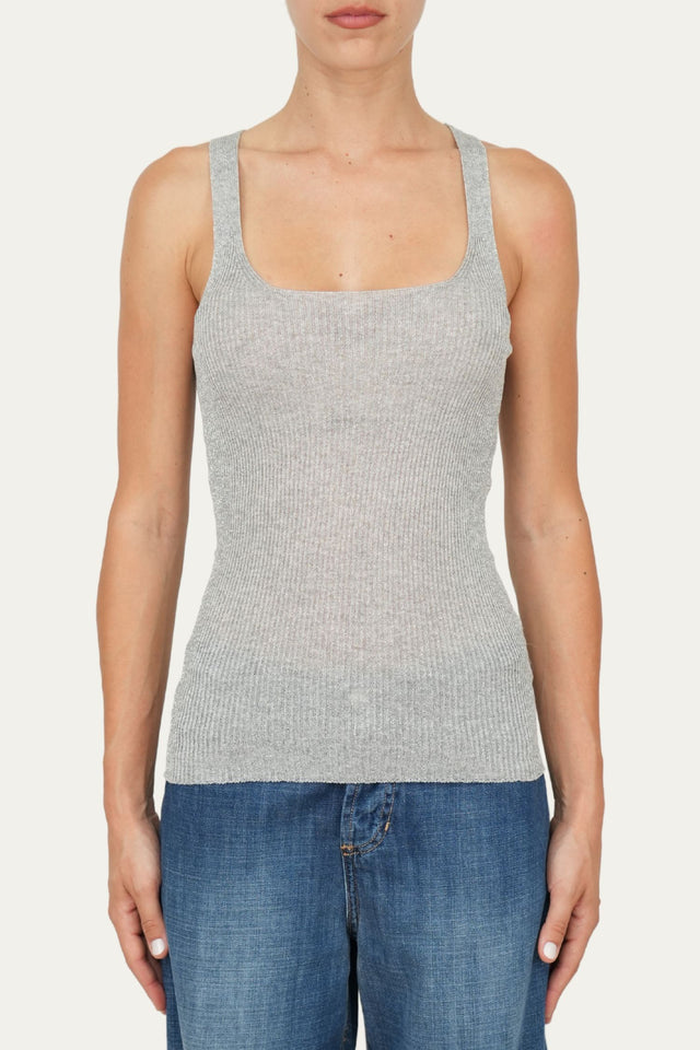 Top in lurex con scollatura quadrata - Argento