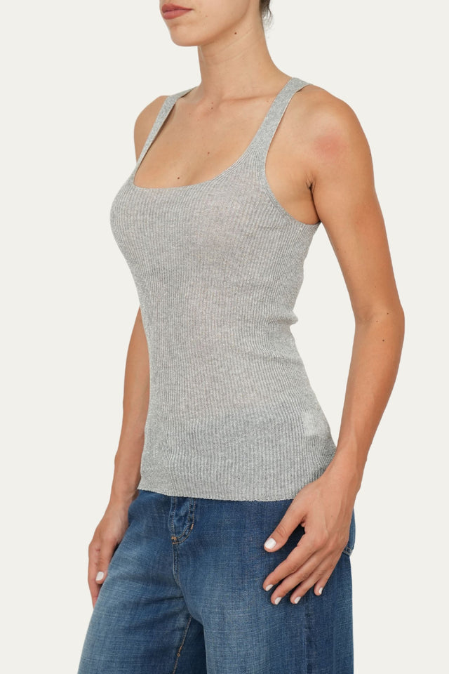 Top in lurex con scollatura quadrata - Argento