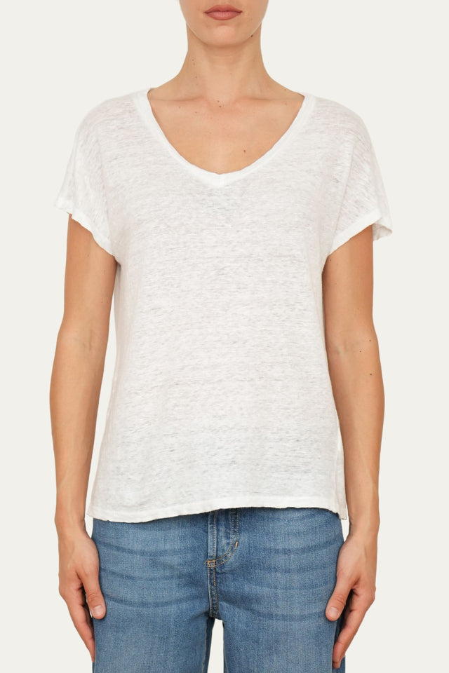 Maglia scollo a V in Lino - Bianco