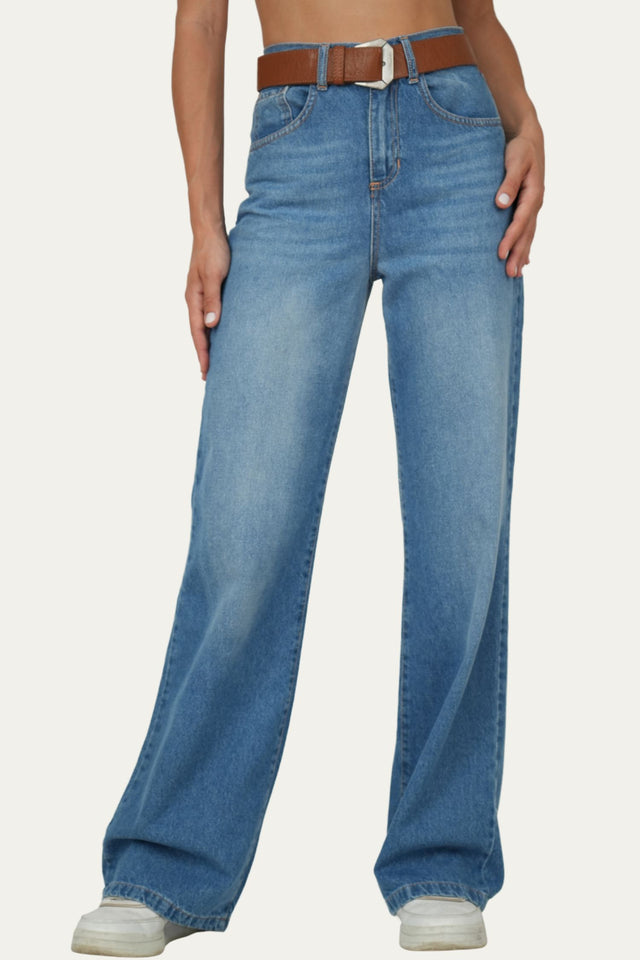 Pantalone palazzo a vita alta MARY tessuto slegato - Denim Blu