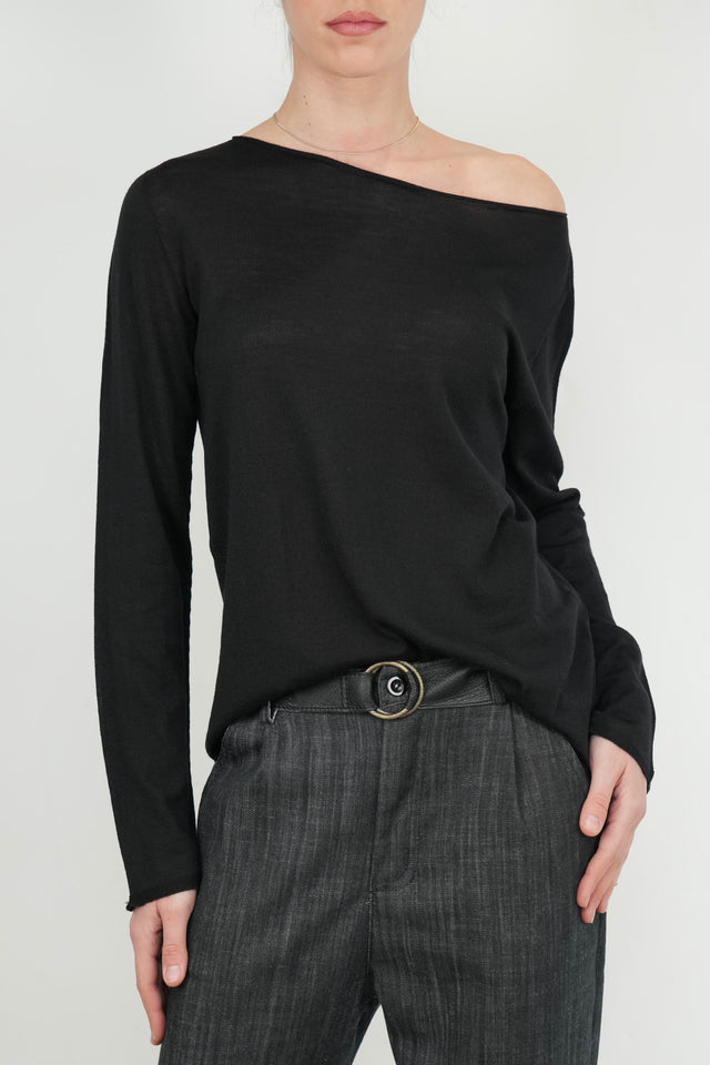 Maglia scollo barca lana vergine merino Zegna Baruffa - Nero
