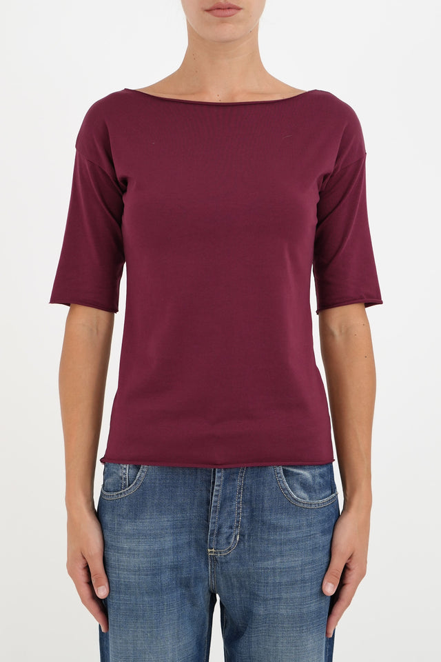 Bulier-T-shirt manica 3/4 taglio vivo - Vino