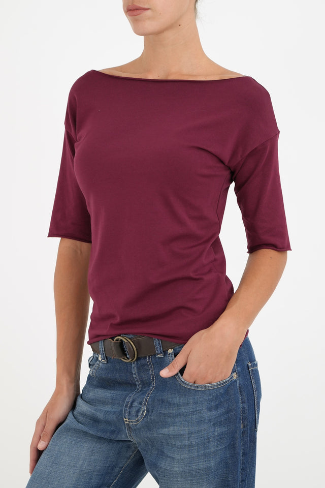 Bulier-T-shirt manica 3/4 taglio vivo - Vino