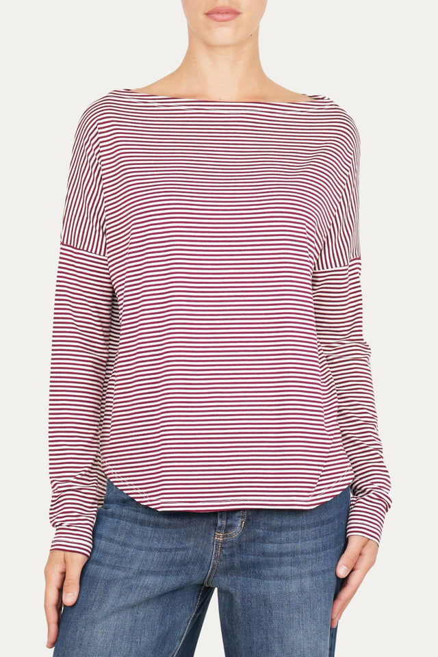 Maglia scollo barca spalla scesa righe Kansas - Vino