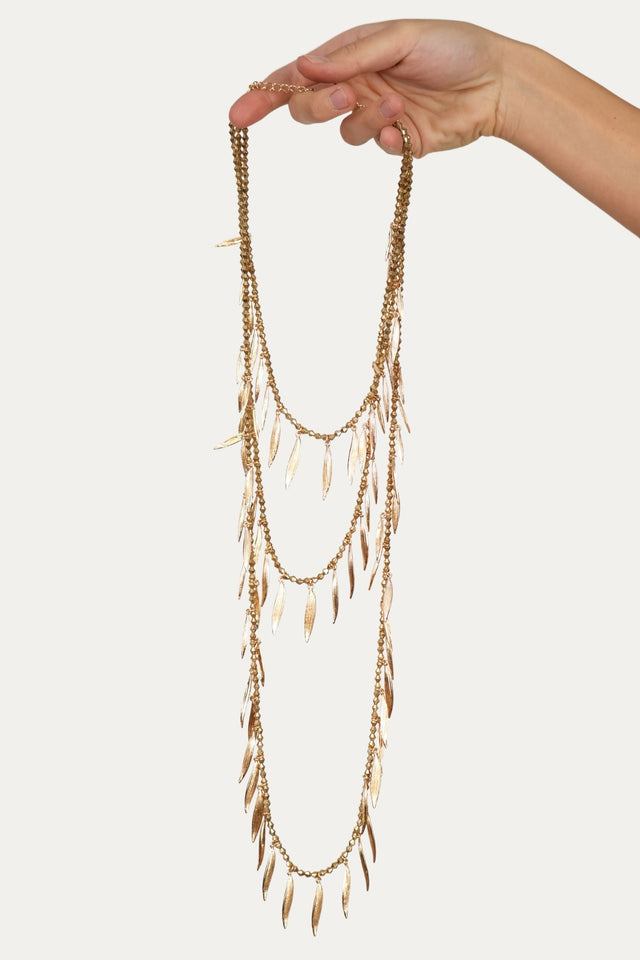Collana etnica a più fili con ciondoli a foglia - Gold