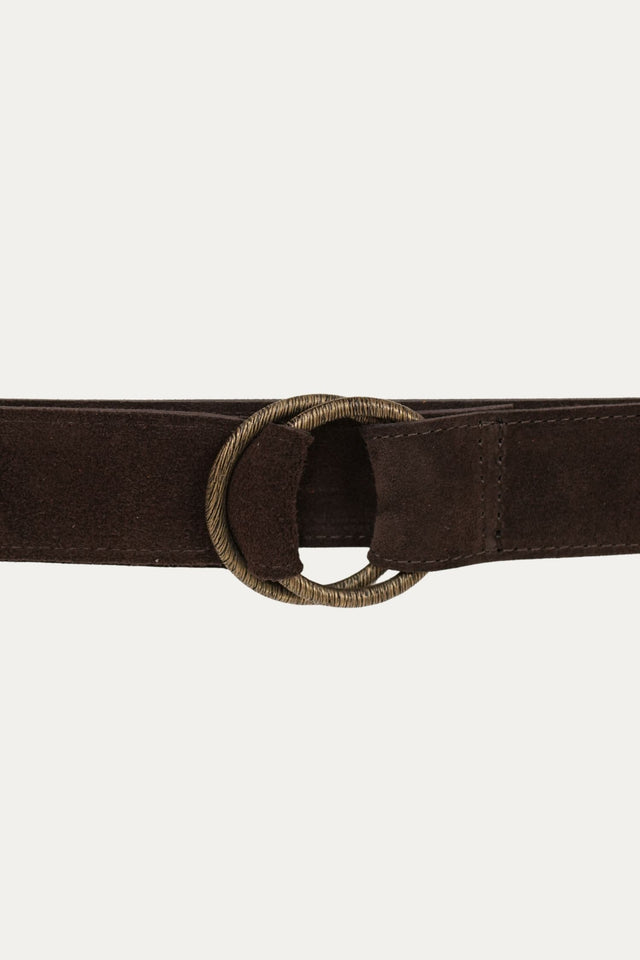 Cintura doppio anello in camoscio - Moro