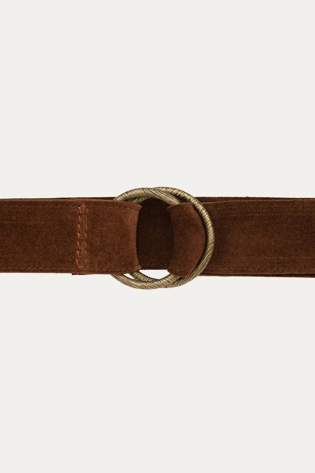 Cintura doppio anello in camoscio - Tabacco