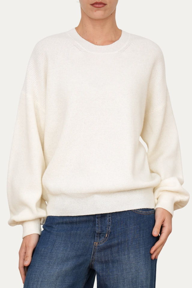 Maglia manica sbuffo misto cashmere - Panna