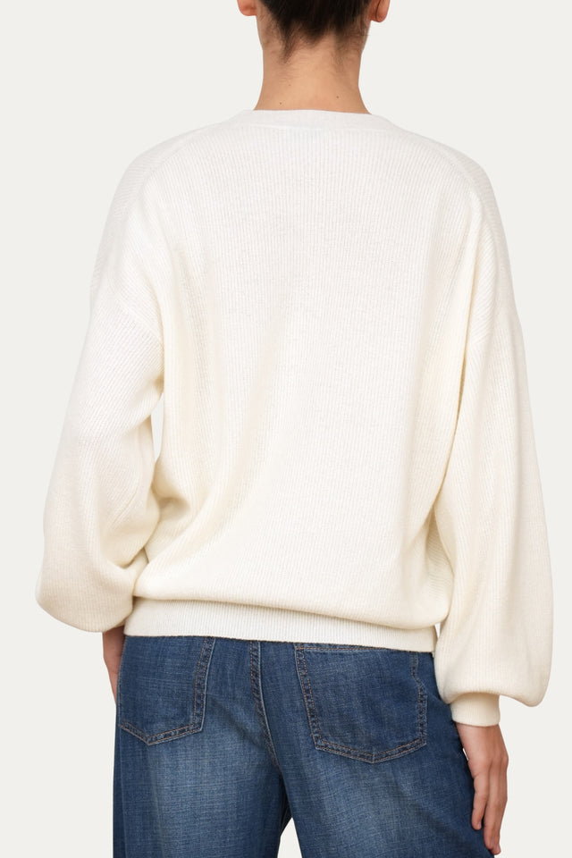 Maglia manica sbuffo misto cashmere - Panna