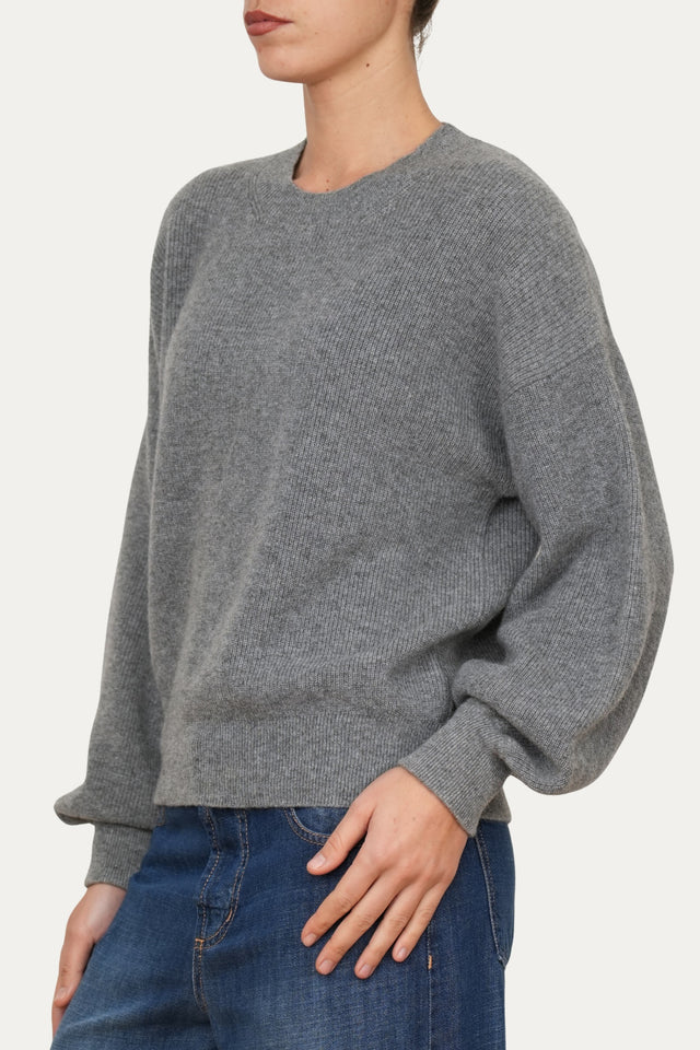 Maglia manica sbuffo misto cashmere - Grigio