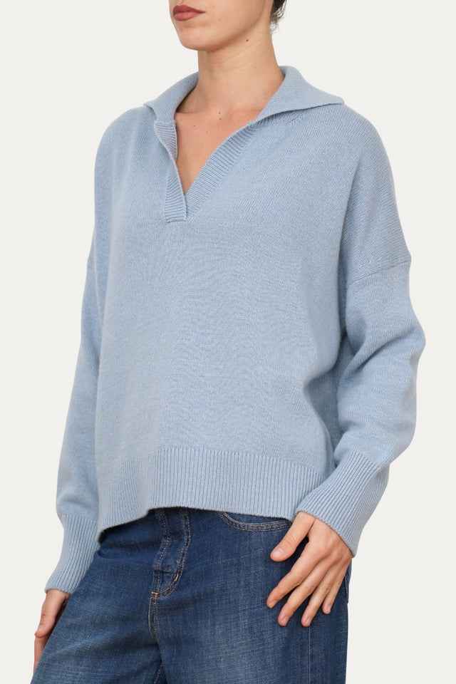 Maglia POLO a costine misto cashmere - Nuvoloso