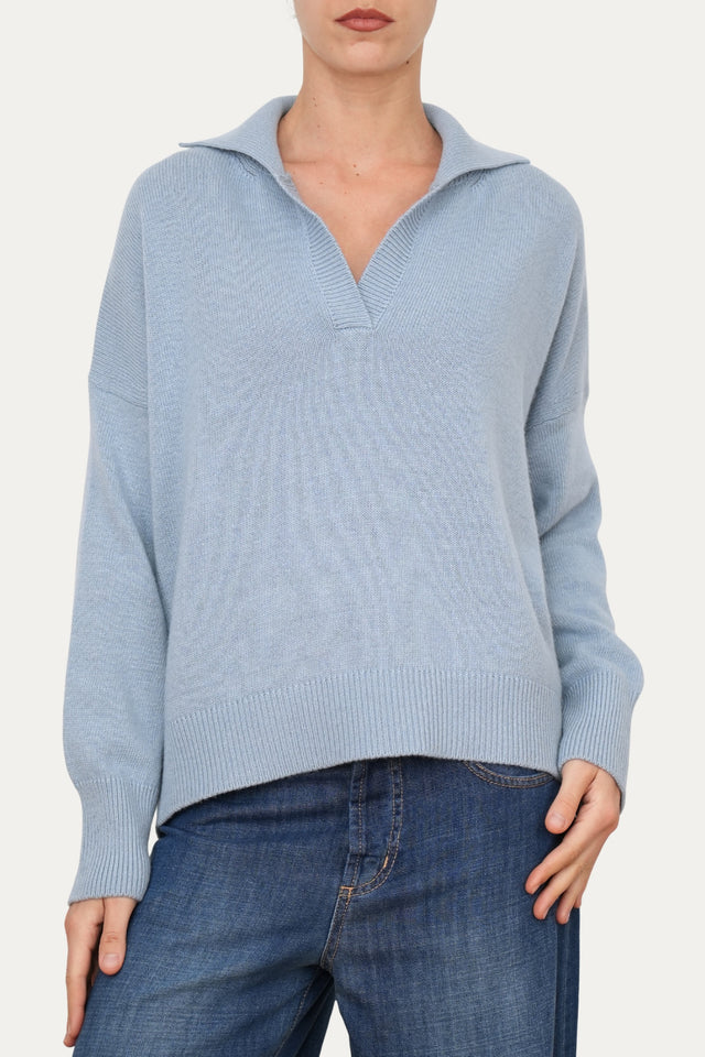 Maglia POLO a costine misto cashmere - Nuvoloso