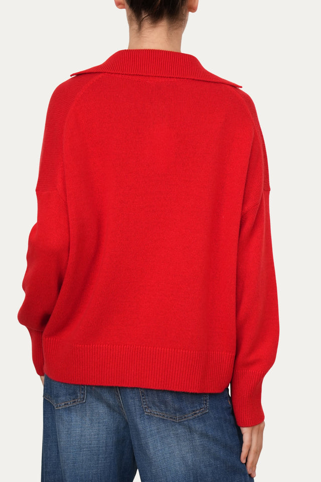 Maglia POLO a costine misto cashmere - Rosso