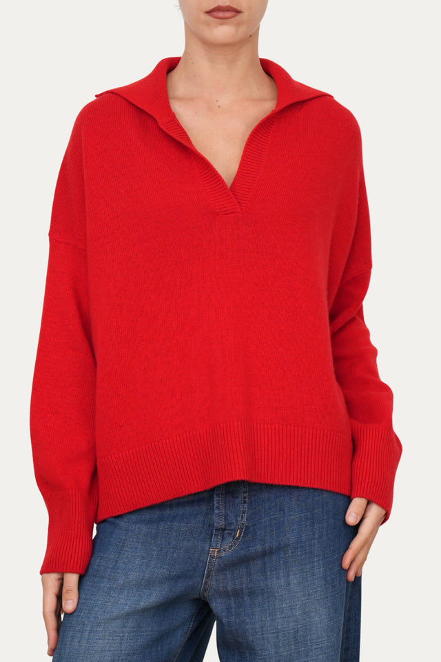 Maglia POLO a costine misto cashmere - Rosso